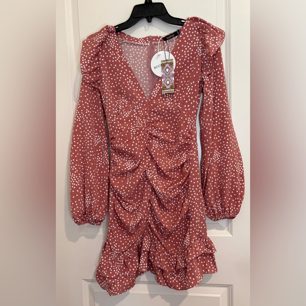 Boohoo Terracotta Polka Dot Dress